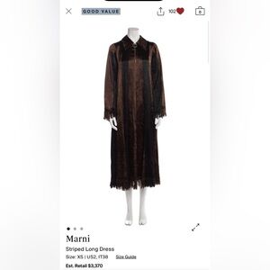 Marni Striped Satin Shirt Dress Fringe Trim IT38 XS | Avant Garde Designer Maxi